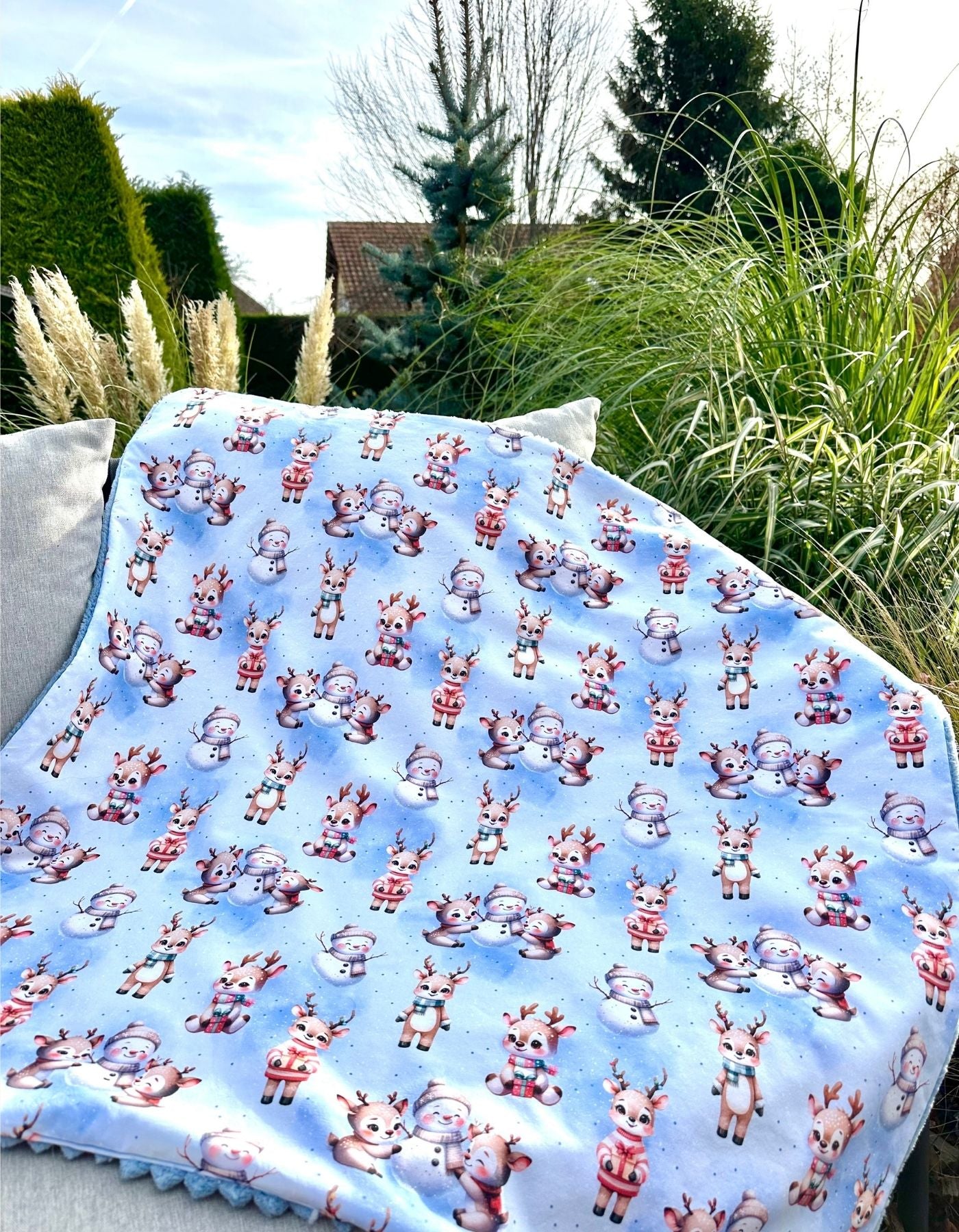 Couverture - PETITS RENNES ET BONSHOMMES DE NEIGE - 80x78cm