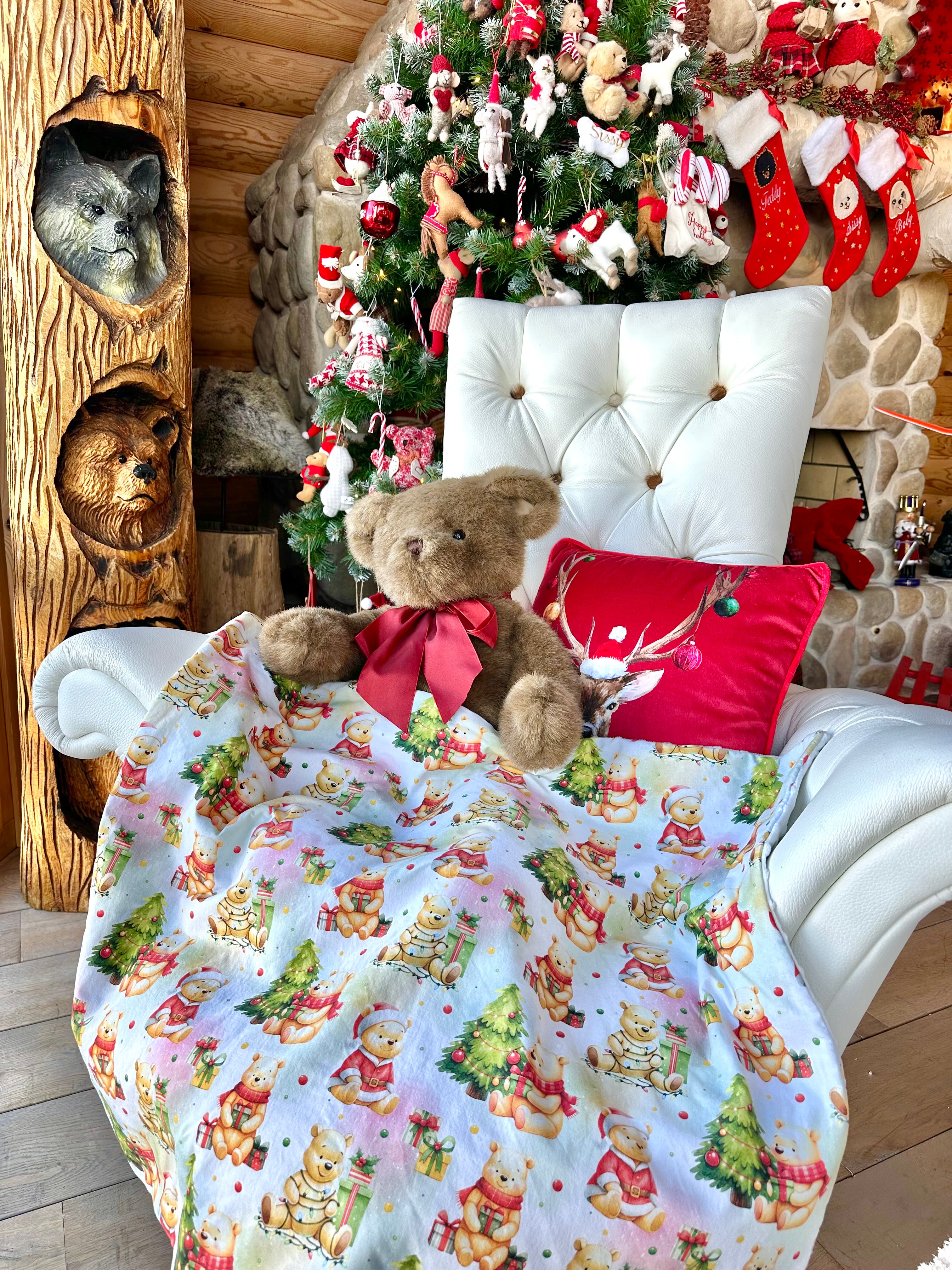 Couverture TEDDY BEAR FETE NOEL - 67x77cm - Crème