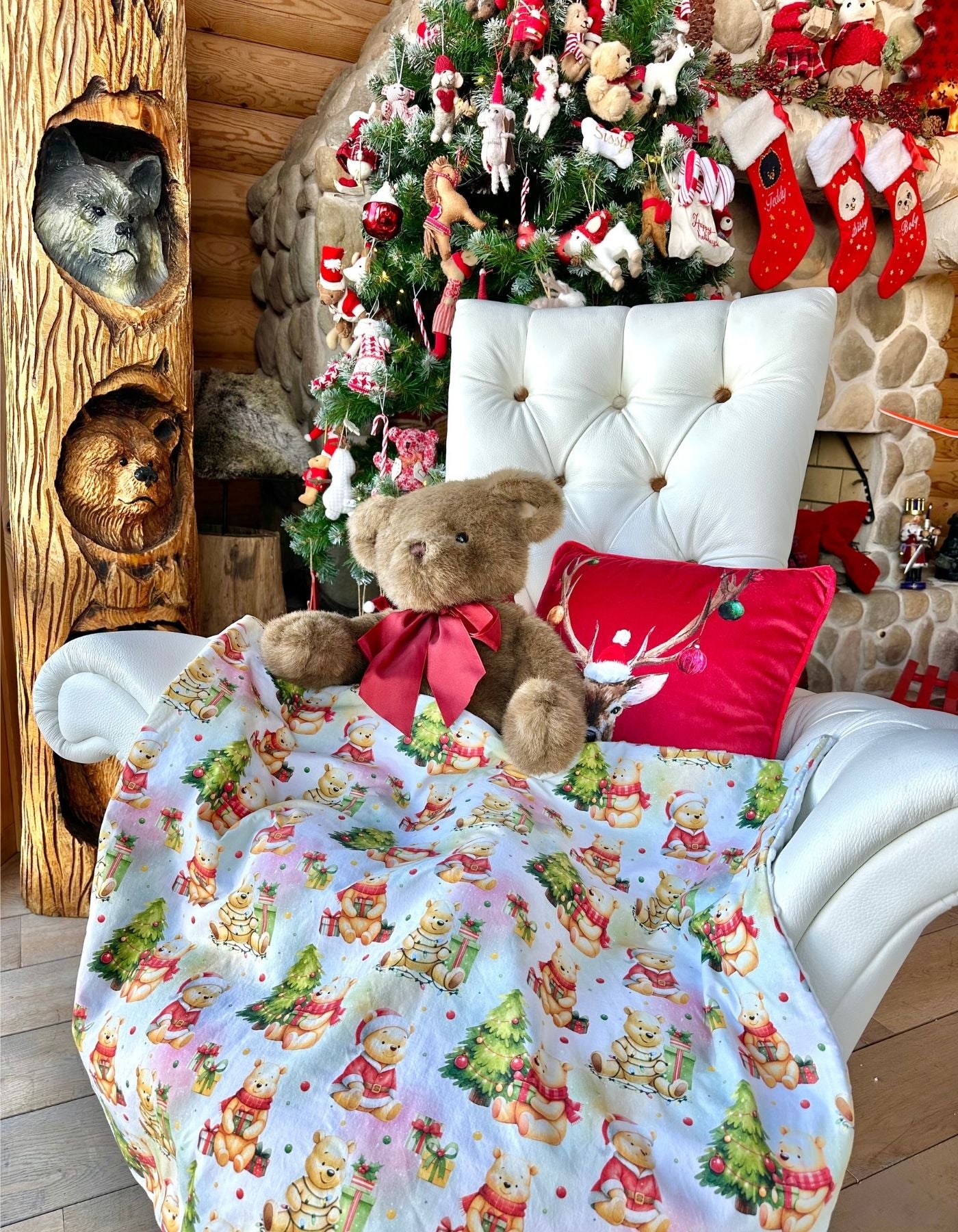 Couverture - TEDDY BEAR FETE NOEL - 67x77cm - Crème