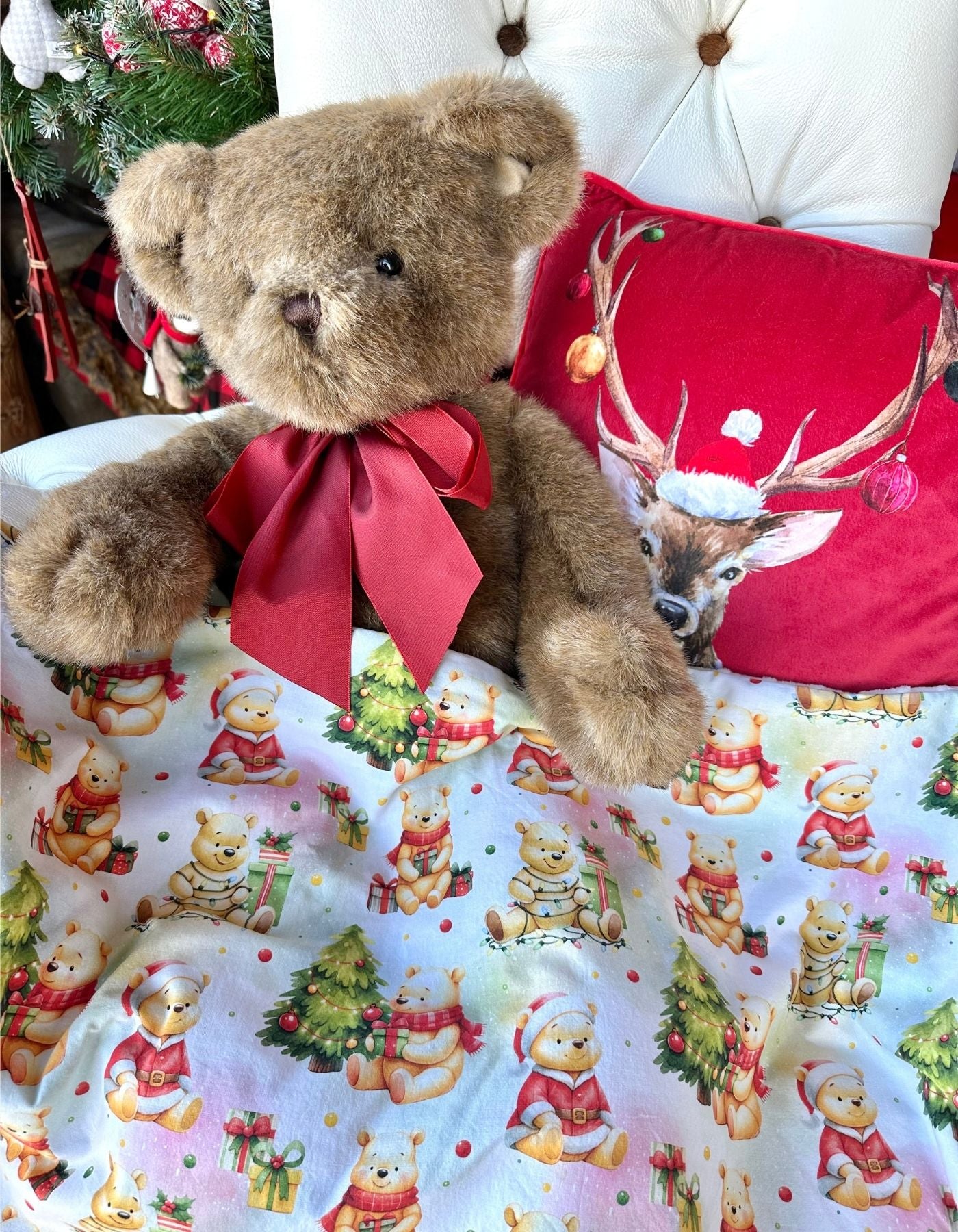Couverture - TEDDY BEAR FETE NOEL - 67x77cm - Crème