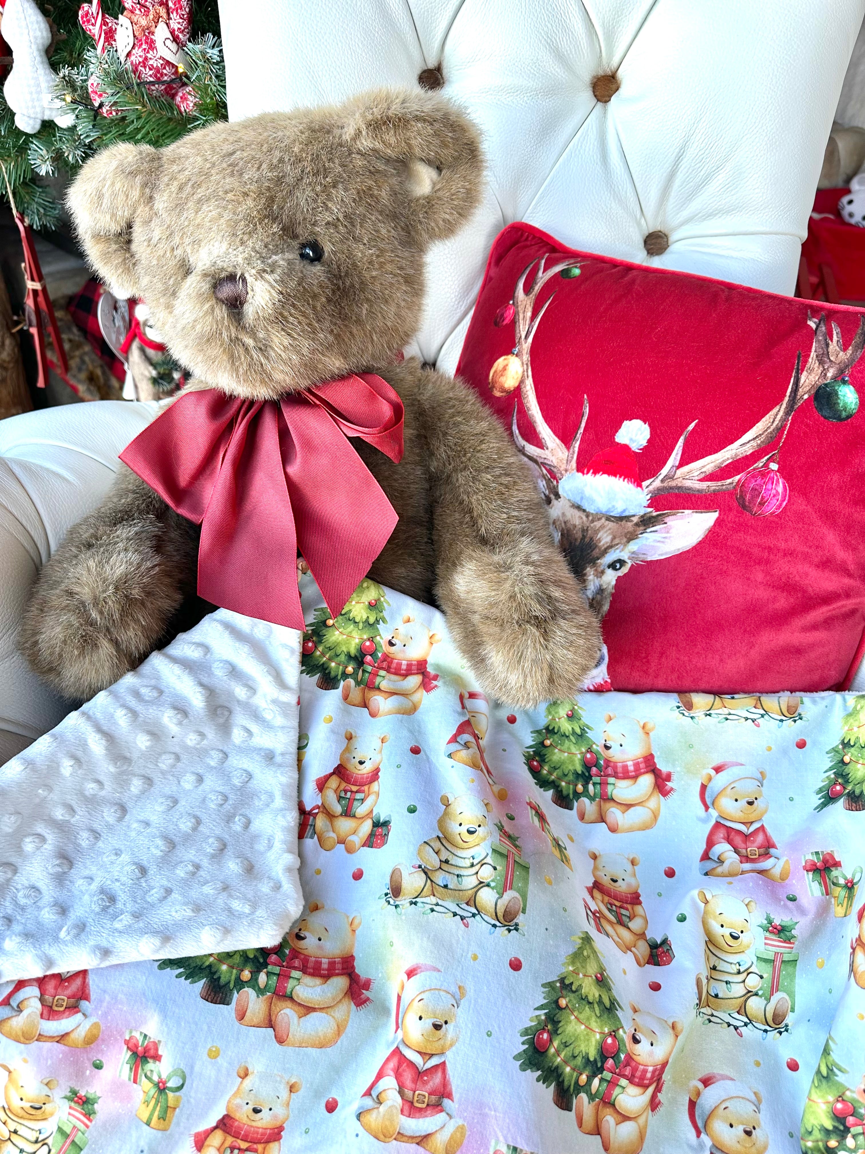 Couverture TEDDY BEAR FETE NOEL - 67x77cm - Crème