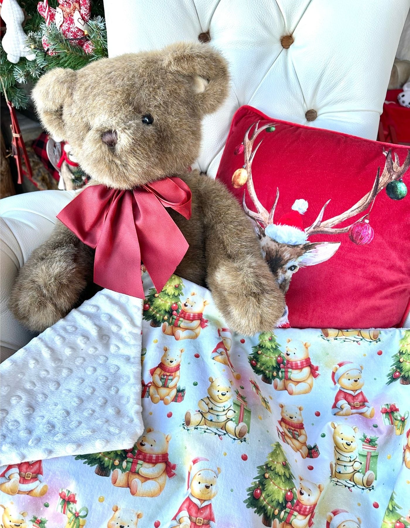 Couverture - TEDDY BEAR FETE NOEL - 67x77cm - Crème